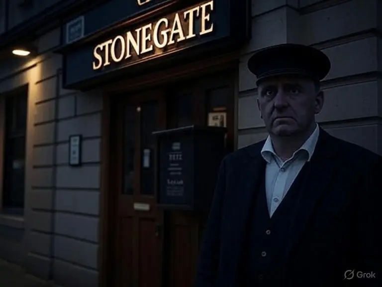 Stonegate pub building sign at night